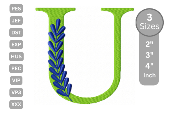 Elegant Floral Alphabet Letter-U