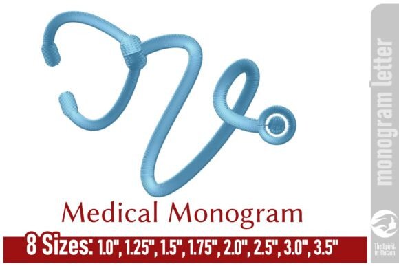 Medical Embroidery Monogram Letter - V